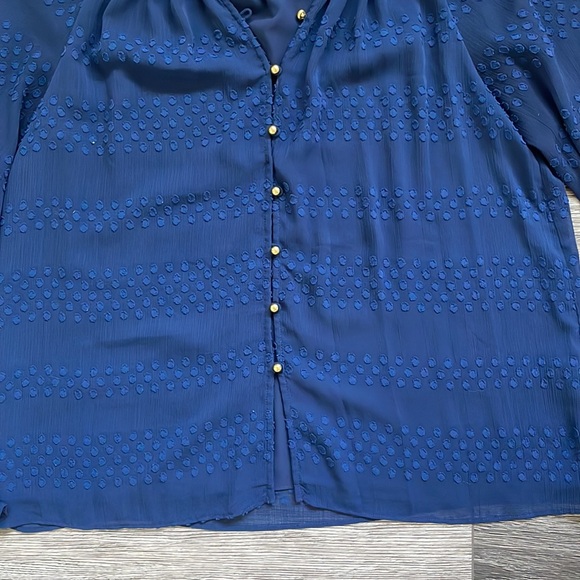 Ramy Brook | Blue Semi Sheer Swiss Dot Gold Button Peasant Blouse Size Small - Picture 3 of 10